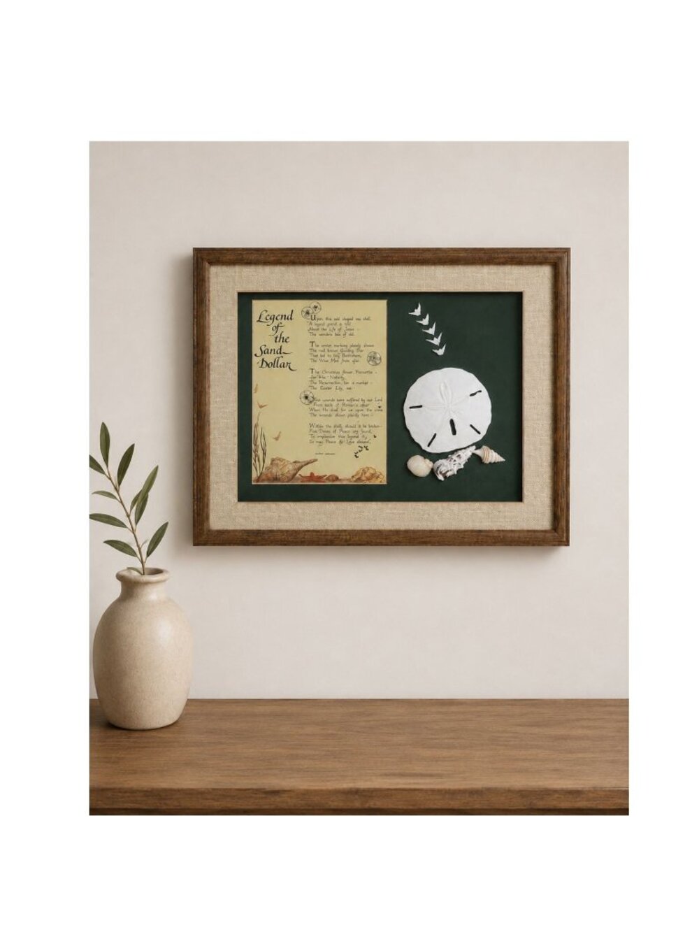 Vintage Legend of the Sand Dollar Framed Wall Art, Coastal Beach Decor